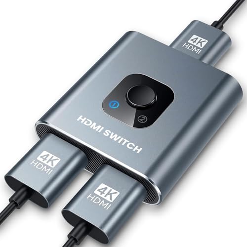 HDMI Switch 4k@60hz Splitter, Aluminum Bidirectional HDMI Switcher 2 in 1 Out, Manual HDMI Hub Supports HD Compatible with Xbox PS5/4/3 Home Theater/Streaming,Gray