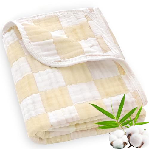 Image of BEILIMU Muslin Swaddle Blankets, Checkered Receiving Blankets for Baby Boys and Girls, 43 x 43 Inches Baby Swaddle Neutral Wrap 70% Cotton and 30% Rayon Khaki