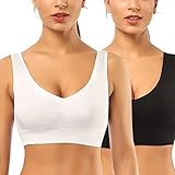 FULIER 2 Pack Womens Sports Bra Seamless Tube Top Bra Padded Wireless Workout Yoga Bra Full Support