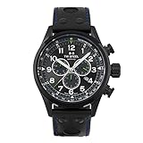 10ATM TW Steel Swiss Volante Mens 48mm Quartz Watch with Black Dial Black Leather Strap, and Date Calendar SVS306