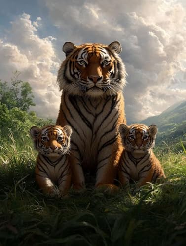 Broderie diamant tigre géant 80x110cm avec kit complet de loisirs créatifs