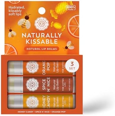 Lip Balm Set: All-Natural Shea Butter, Beeswax, Coconut Oil, Vitamin E Infused Lip Moisturizer Care (3 Pack, Naturally Kissable)