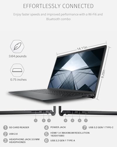 Image of Dell Inspiron 3530 Touchscreen Laptop, 15.6 inch FHD Display, Intel Core i7-1355U, 16GB DDR4, 1.5TB SSD (1TB SSD withHP 512GB P500 Portable SSD), Intel Iris Xe Graphics, Wi-Fi 6, Type-C, Win 11 Pro