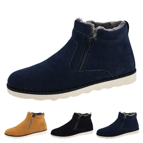 Generisch Botas de invierno impermeables para hombre, zapatos de invierno para hombre, forrados con cremallera lateral, transpirables, cómodas, botas de invierno cálidas, botas de nieve, Negro , 42