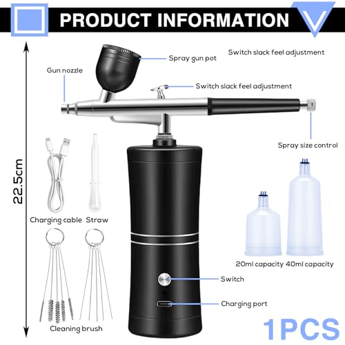 Airbrush-set met compressor, airbrush-kit, airbrush-kit met compressor, draagbare USB-oplaadbare dubbele actie voor nagels, airbrush-set, airbrush-kleurset, modelkleuring, nagelkunst, tatoeages - Afbeelding 3