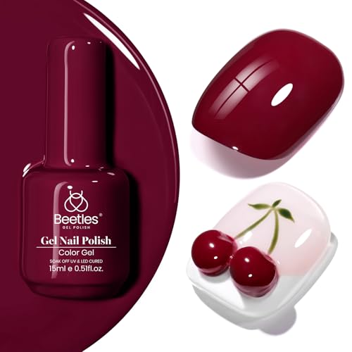 Image of Beetles Burgundy Red Gel Polish - 15ML /0.51Fl Oz, Burgundy Dark Red Gel Nail Polish, Soak Off UV LED Lamp Wine Color Fall Nails Art, Long-Lasting Manicure Salon DIY Home