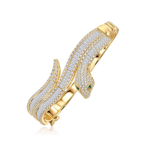 PORI JEWELERS 18K Gold Over 925 Sterling Silver Sparkly Wrap Snake Bangle Bracelet with Cubic Zirconias - For Women