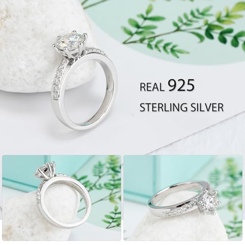 Moissanite Solitaire Engagement Ring for Women,1.5ct-2ct Round Cut D Color VVS1 Lab Created Diamond Wedding Band，S925 Sterling Silver 18K White Gold Plated Elegant Anniversary Promise Ring4