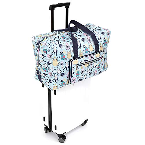 Large Foldable Travel Duffel Bag, Sports Tote Gym Bag For Women with Trolley Sleeve Weekender Overnight Carry On Checked Luggage Bag Hospital Bag Tote Shoulder Handbag Bag (cute cat) by WFLB - Used condition - Image 2