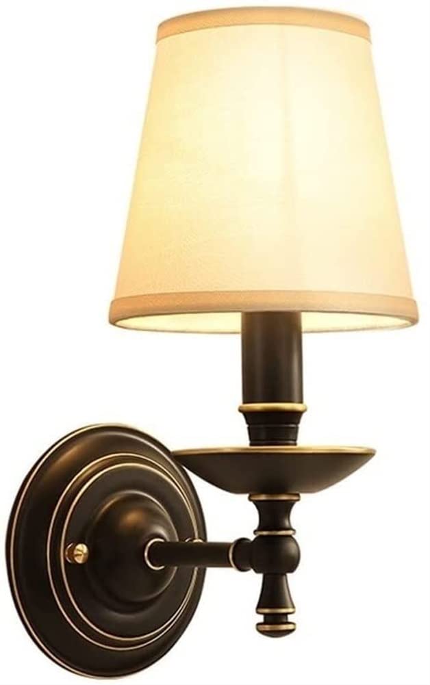 VDOQTLJT Wall Lamp Traditional Indoor Brass Light with Fabric Lampshade E14 Black Sconce Lighting Fixture Corridor Mount Compatible with Headboard Bedroom Balcony Aisle Lights LED Cha