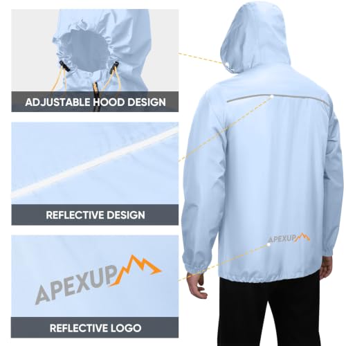 Image of APEXUP Packable Rain Jacket Men Waterproof Lightweight Raincoat with Hood