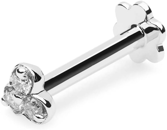 Demira Handcrafted 3 Stone 14K White Gold Diamond Nose Stud - 8mm Post Length, 16 Gauge Thickness, Conflict-Free Diamonds.