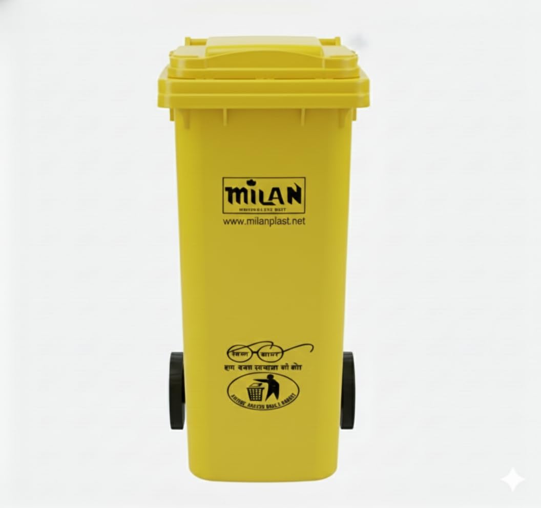 Milan Plastic Manual-Lift Garbage Waste Dustbin with Wheels 100 Ltr Yellow-image-27