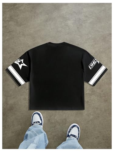 Men's Number Graphic Short Sleeve Jersey Shirts Y2K Star Crew Neck Loose Fit Casual T Shirt Streetwear2