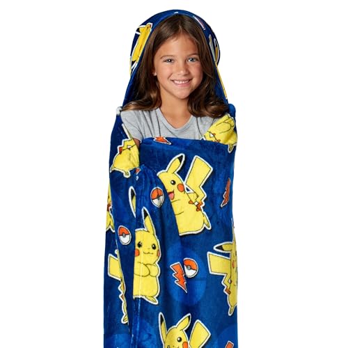 Northwest Pokemon Blanket, Cute Pikachu, Wearable Lightning League, Hooded Silk Touch Throw, 40 x 50 Inches