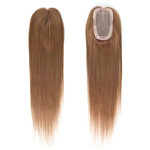 Toppers de cabello humano para mujeres sin flequillo, 7,6 x 12,7 cm, monofilamento, bases grandes, con clip, postizos de 40,6 cm para añadir volumen al cabello (marrón claro)