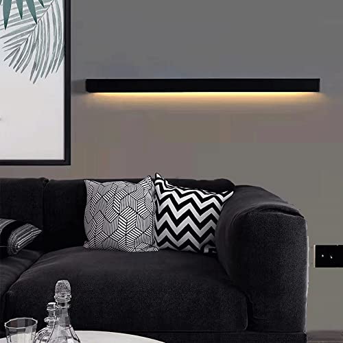 Apliques de pared largos de dormitorio LED modernos con tira de metal negro 7