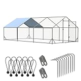 Large Metal Chicken Run Walk-in Poultry Cage Spire-Shaped Chicken Coop with Waterproof and Anti-Ultraviolet Cover for Outside,Backyard and Farm,19.6' L x 9.8' W x 6.4' H