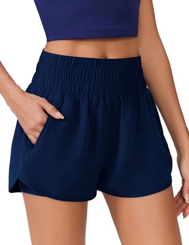 PINSPARK Shorts de corrida feminino de secagem rápida, cintura alta, golfinho, atlético, short 2 em