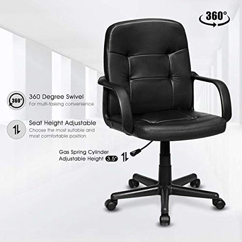 Ergonomic Mid-Back Executive Office Chair Swivel Computer Adds Comfort To Your Workday With The Else Wish Ribbed Leather Chairs. #TOP4