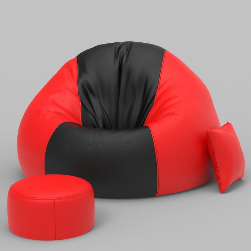 Image of Biggie Bean Bag Chair 3XL with Beans Filled-Duo Pop Sofa-Two Tone One Vibe-Crafted for Comfort-Styled for Elegance with Free Cushion & Footrest (Matching Color : Sofa, Black Red)