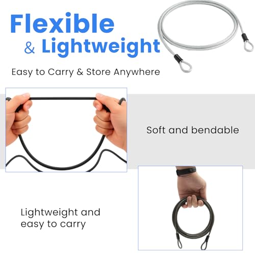 6.6 ft Travel Security Cable Lock, 3 mm Braided Steel Wire, PVC Coated, Double Loop, Anti‑Theft, for Suitcases, Backpacks, Bicycles, Strollers, Outdoor Gear 2 Black Pack