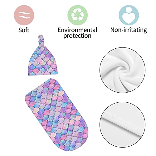 Mermaid Swaddle Blanket With Hat Set, Soft Sleep Sack For Boys Girls Mermaid Baby Stuff Mermaid Shower Gift(0-6M) #TOP3