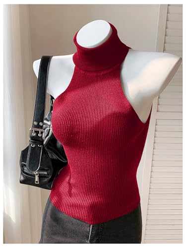 Image of MakeMeChic Sleeveless Turtle Neck Tops Crop Mock Neck Tops for Women