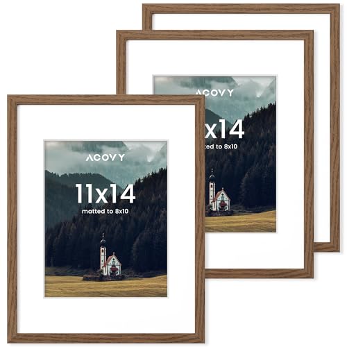 Acovy 11x14インチ 写真フレーム 11x14インチ 壁用フレーム 11x14インチ 写真フレーム マット付き 8x10インチ 11x14インチ 高解像度プレキシガラス付き (ウォールナット、3パック)