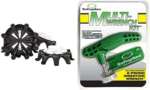 SOFTSPIKES Golf Spikes Pulsar Fast Twist 3.0 Black Golf Spikes, White/Black, Bag of 1 set UK & Multi Wrench Kit,Green