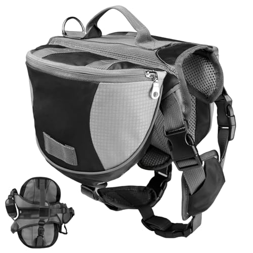 Borsa da sella per cani regolabile: pettorina multifunzionale per animali con doppie tasche portaoggetti | Pacchetto da viaggio riflettente per esterni per escursionismo, passeggiate, campeggio, viagg