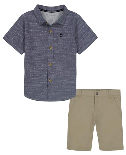 Image of Calvin Klein Boys' 2-piece Set, Short Sleeve Woven Shirt With Shorts