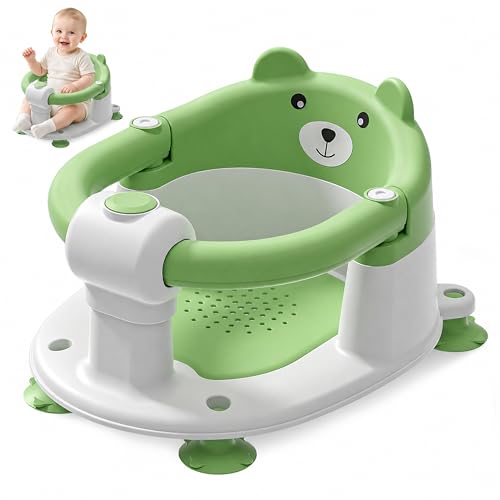 Image of Baby Bath Seat for Babies 5-10 Months, Non-Slip Toddler Bath Seats for Babies Sitting Up, Safe Infant & Newborn Bathtub Chair with 4 Suction Cups & Soft Cushion for Shower,Green