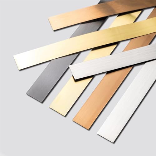 LKYJD 50mmx8m Stainless Steel Trim Strips Brushed Gold Metalized Wall Trim Molding Thin Metal Finishing Sheet for Mirror Frame Wall Metal Gap Strip Filler Trim for Kitchen Tools and Home Decoration