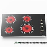 Disaenvir 30 Inch Electric Cooktop - 4 Burner Electric Stove 6700W Built-in(29.13'x19.3'), 30' Radiant Ceramic Cook Top Konb & Touch, 99-Min Timer, Safety Lock, 220V - 240V Hard Wired (Retro Knob)