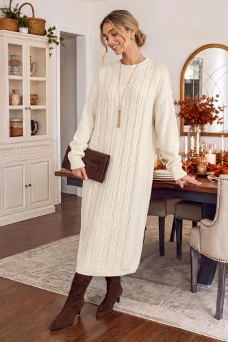 Arach&Cloz Women's Wool Blend Oversized Fall Winter White Sweater Dress M — view 4