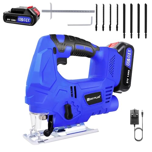 Cordless Jigsaw with Battery and Charger 400W 3000 SPM Electric Jigsaw Tool with Upgraded Brushless Motor, LED Light, 8PCS Blades, Jig Saw Cutter for Wood Metal Cutting