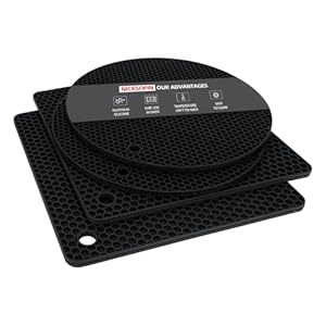 4 Pack Silicone Pot Holders & Hot Pads – Heat Resistant Non-Slip Mats for Kitchen Countertops, Trivets for Hot Dishes, Dishwasher Safe & BPA-Free (Black)