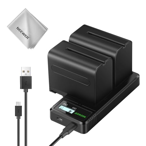 NEEWER 2Pcs NP-F970 7800mAh Baterías de Repuesto con Cargador y Paño de Limpieza, Compatible con Sony NP-F970 F960 F950 F770 F750 F570 F550 FX3 FX30 A7 Canon R5 Nikon Z8 Cámaras,para Handycam Luz LED