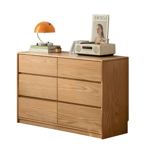 YESWOOD Commode 6 Tiroirs en Bois de Chêne Massif, Livré Monté, Meuble de Rangement pour Salon, Chambre, Couloir, 120 x 40 x 75,5 cm, Chêne Naturel