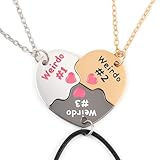 JWIGP Bff Necklace For 3, Weirdo 1 Weirdo 2 Weirdo 3 Necklace Heart Bff Matching Necklace For 3 Best Friend Necklaces Sister Friendship Forever Jewelry Gifts (Set)