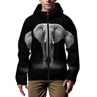 DZUAIKIT Portrait of Elephant Men's Rain Jacket with Zipper Hooded Raincoat Windbreaker Jackets for Outdoor Sports