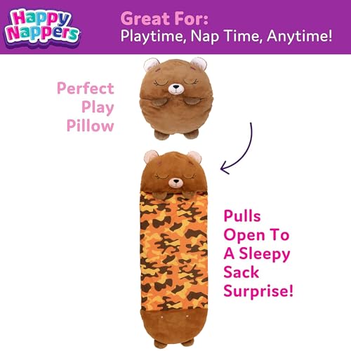 Happy Nappers: Pillow & Sleepy Sack: Medium - Benny The Bear - 54 x 20, 2-in-1: Plush Animal Opens to Sleeping Bag, Soft Play & Nap Character, Kid 3+ by Happy Nappers - Image 4