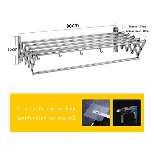 Étendoir séchoir mural rétractable de style accordéon peu encombrant 90cm - 3