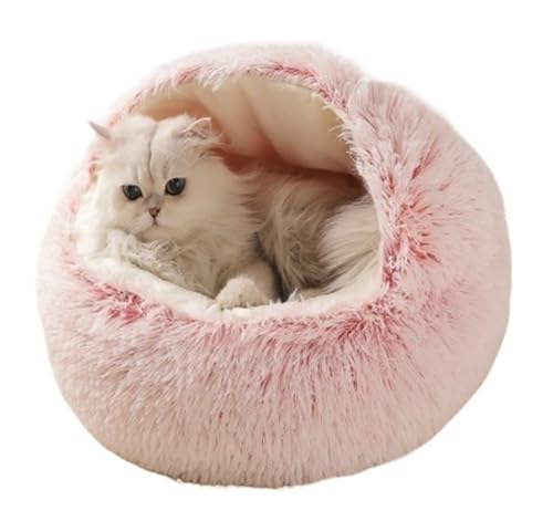 ペット猫犬用素敵な猫用ベッド巣、柔らかくて快適な半密閉式猫用巣、犬小屋、屋内ペットハウス用品、ペットの休息用(Pink,M)