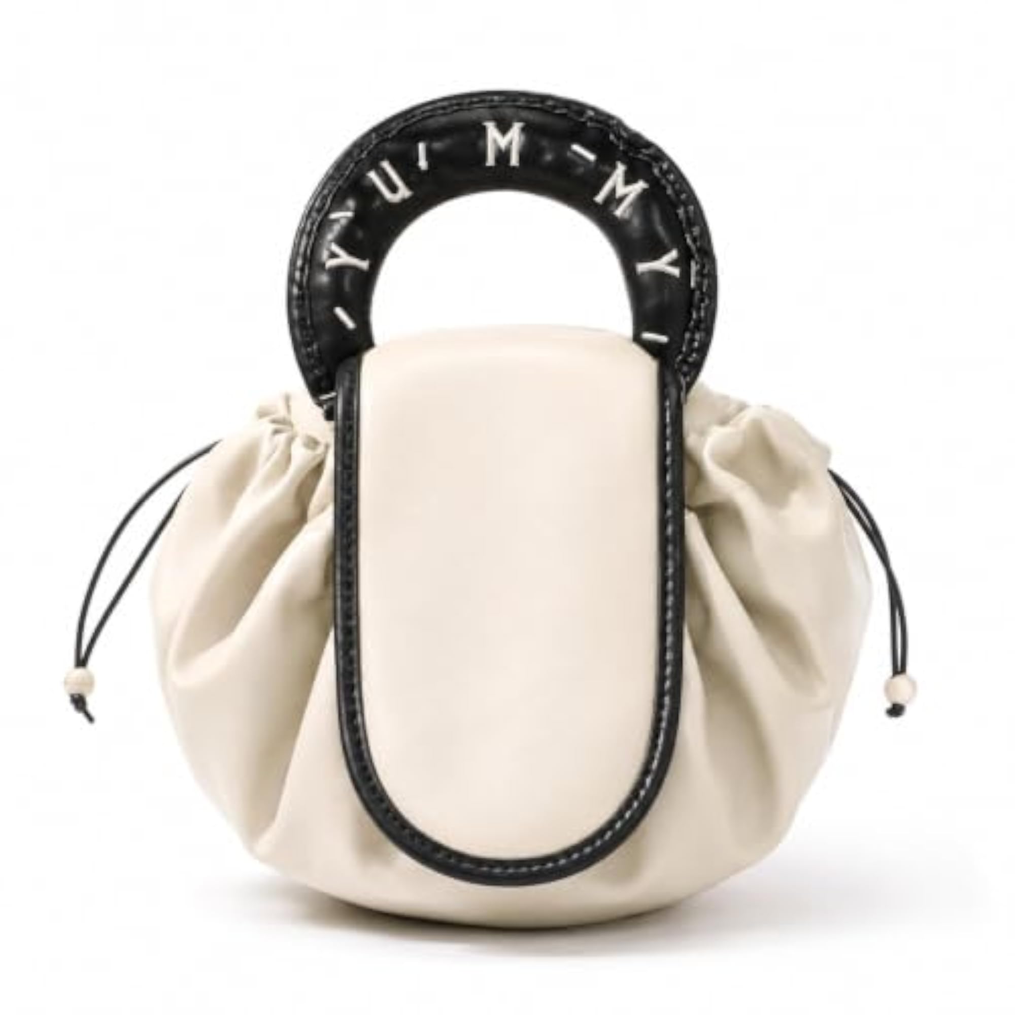 Drawstring Makeup Bag, Brown & White