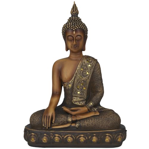 Deco 79 Polystone Buddha Decorative Sculpture Meditating Home Decor Statue with Engraved Carvings and Relief Detailing, Accent Figurine 12" x 6" x 15", Brown