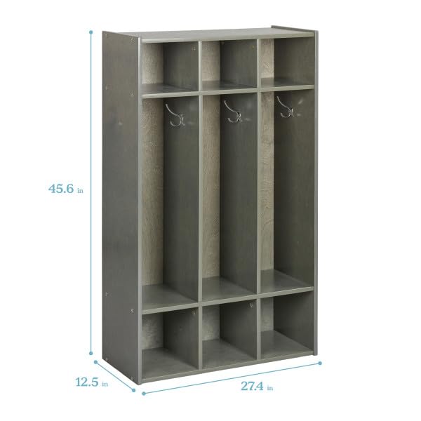 Image of ECR4Kids Streamline 3-Section Coat Locker with Cubby Storage, Classroom Furniture, Grey Wash