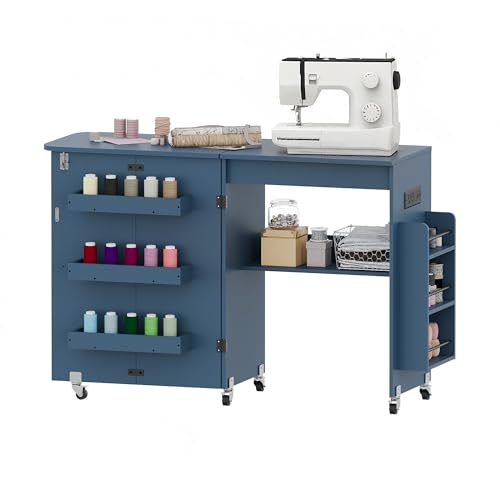DUDUSHIMAN Sewing Table with Storage, Folding Sewing Table with Charging