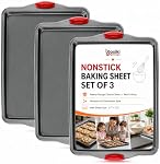 Cookie Sheets for Baking Nonstick Set of 3 - Heavy Gauge Carbon Steel Baking Sheet Pans, Warp Rust Resistant, PFOA Free Rimmed Sheet Pan with Silicone Handles